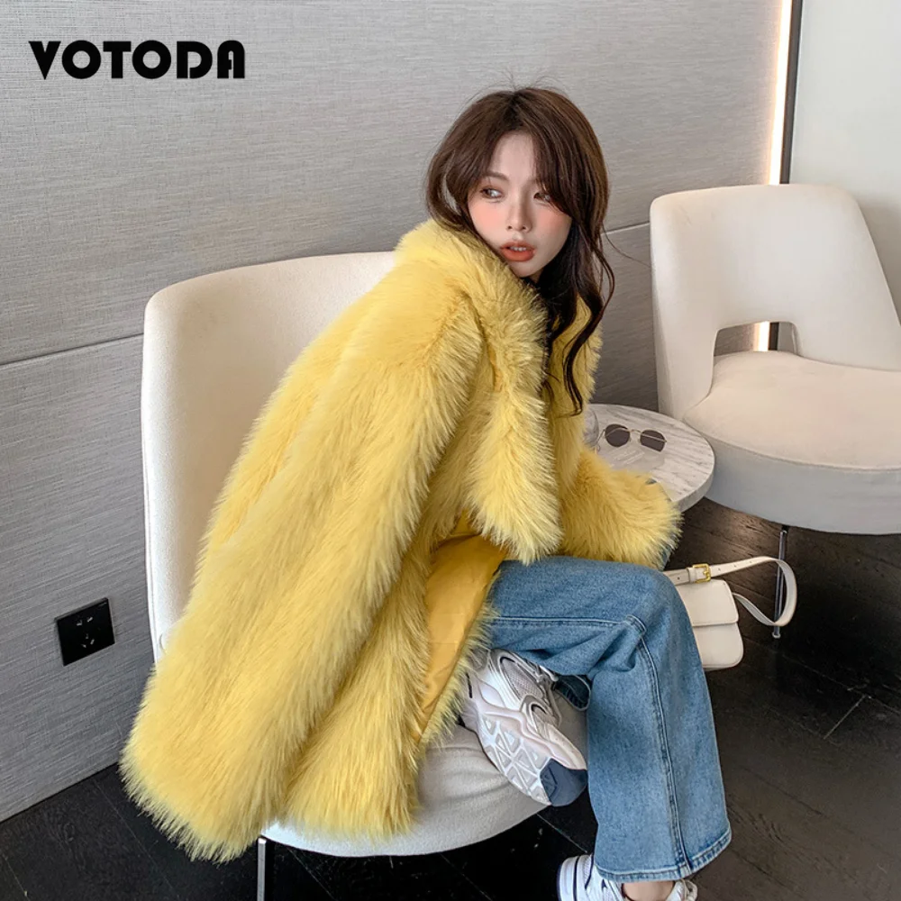 Women's Winter Long Fur Coats Fashion Casual Loose Turn-down Collar Jacket Warm Luxury Faux Fox Fur Overcoat Ladies Elegant Coat