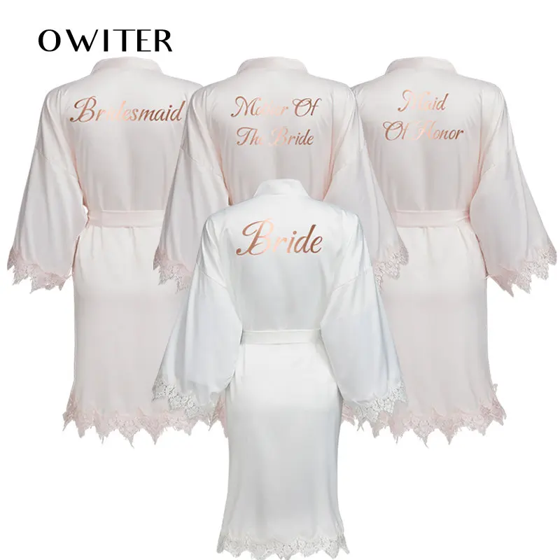 

Owiter Pink Women Matt Satin Robe with Lace Trim Robe Kimono Bridal Wedding Robe Bride Bridesmaid Robes Bathrobe Sleepwear