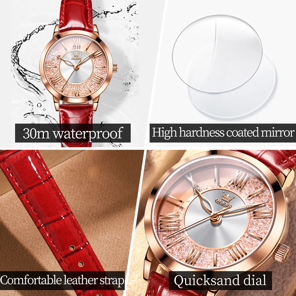 OLEVS 2023 New Top Brand Luxury Women Watches Fashion Red Leather Ladies Watch Waterproof Quarzt Wristwatch Montre Femme