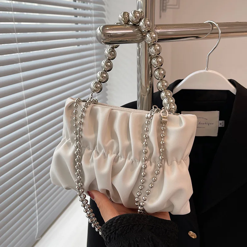 

Женские Сумки из искусственной кожи на цепочке, роскошная дизайнерская женская сумка с бусинами, плиссированная сумка через плечо, Женская ...