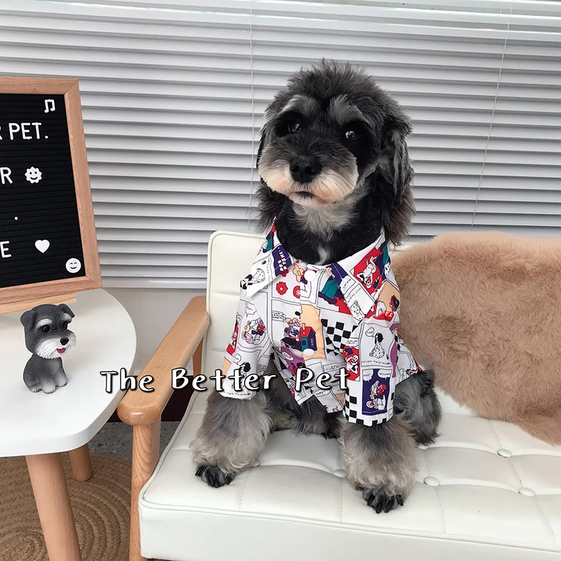 

Модная одежда для домашних питомцев, одежда для маленьких собак, одежда для домашних животных, рубашка с мультяшным принтом французского бу...