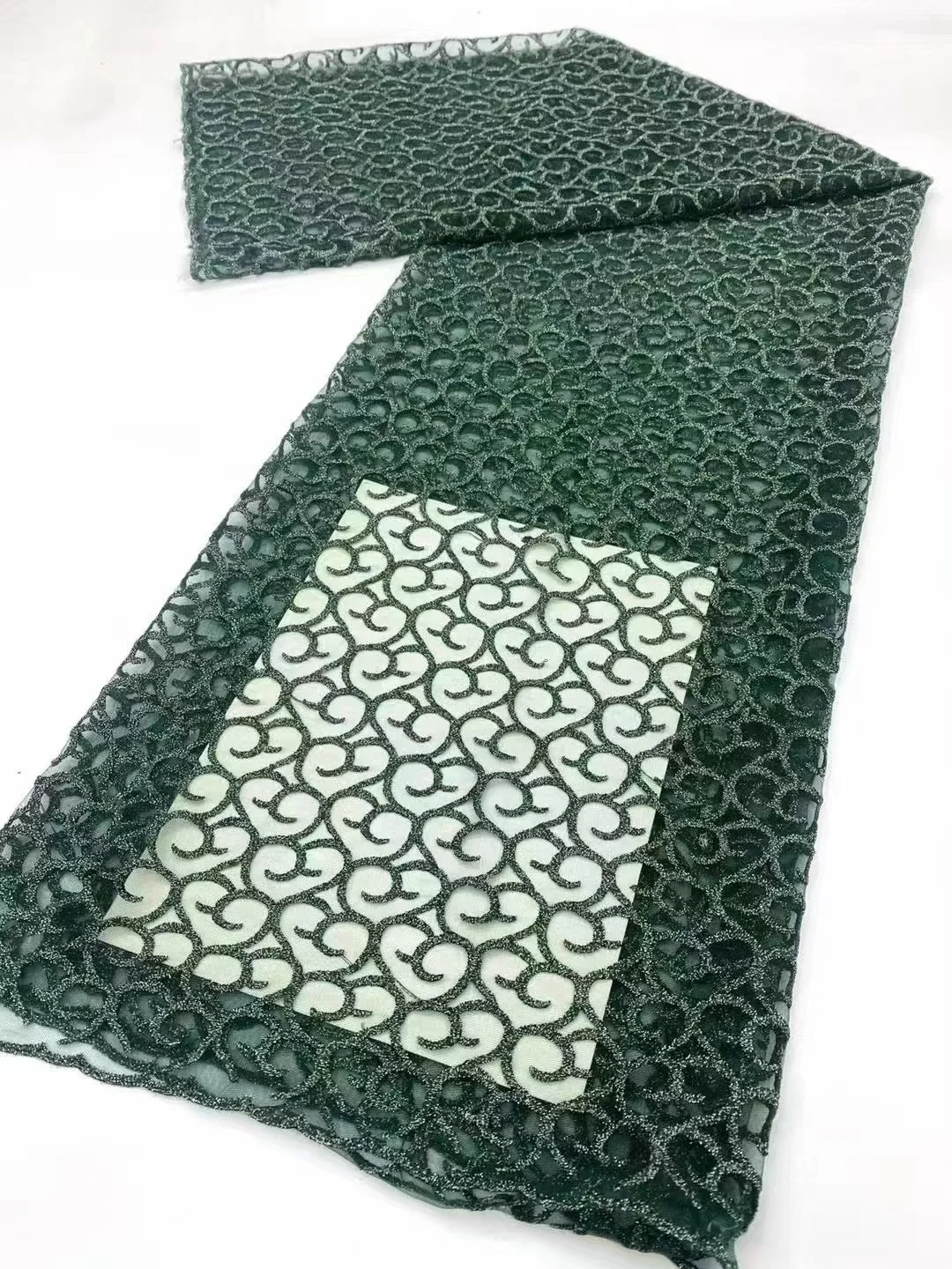 

Green Guipure African Lace Fabric With Sequence Latest High Quality Nigerian Cord Lace Fabric 5 Yard For Wedding Dress