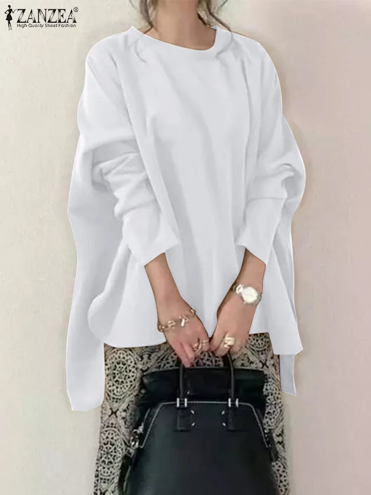 

Oversize Women Blouse Fashion Loose Asymmetrical Shirt ZANZEA Elegant Solid Long Sleeve Tops Tunic Work Blusas Mujer Streetwear
