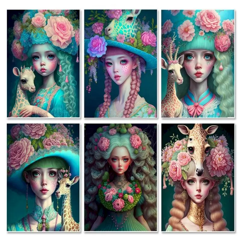 

GATYZTORY Picture Painting By Numbers With Frame Giraffe And Girl Kids Drawing Coloring With Numbers Adults Crafts For Home Deco