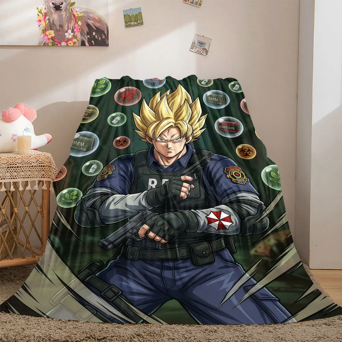 Фото Фланелевое одеяло с ярким принтом Dragon Ball, с изображением персонажей мультфильмов, для спальни, мягкий декоративный плед для дома, для путешествий и пикников_LIAN №1