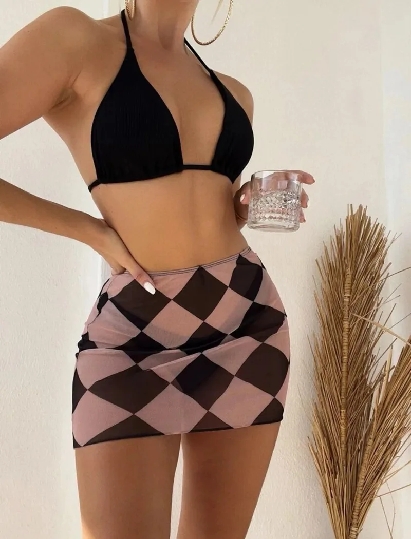 

Sexy Bikini Women 3 Piece Set Swimwear Halter Swimsuit String Bathing Suit Beach Skirt Sexy Girl Brazilian Biquini Swimming Suit