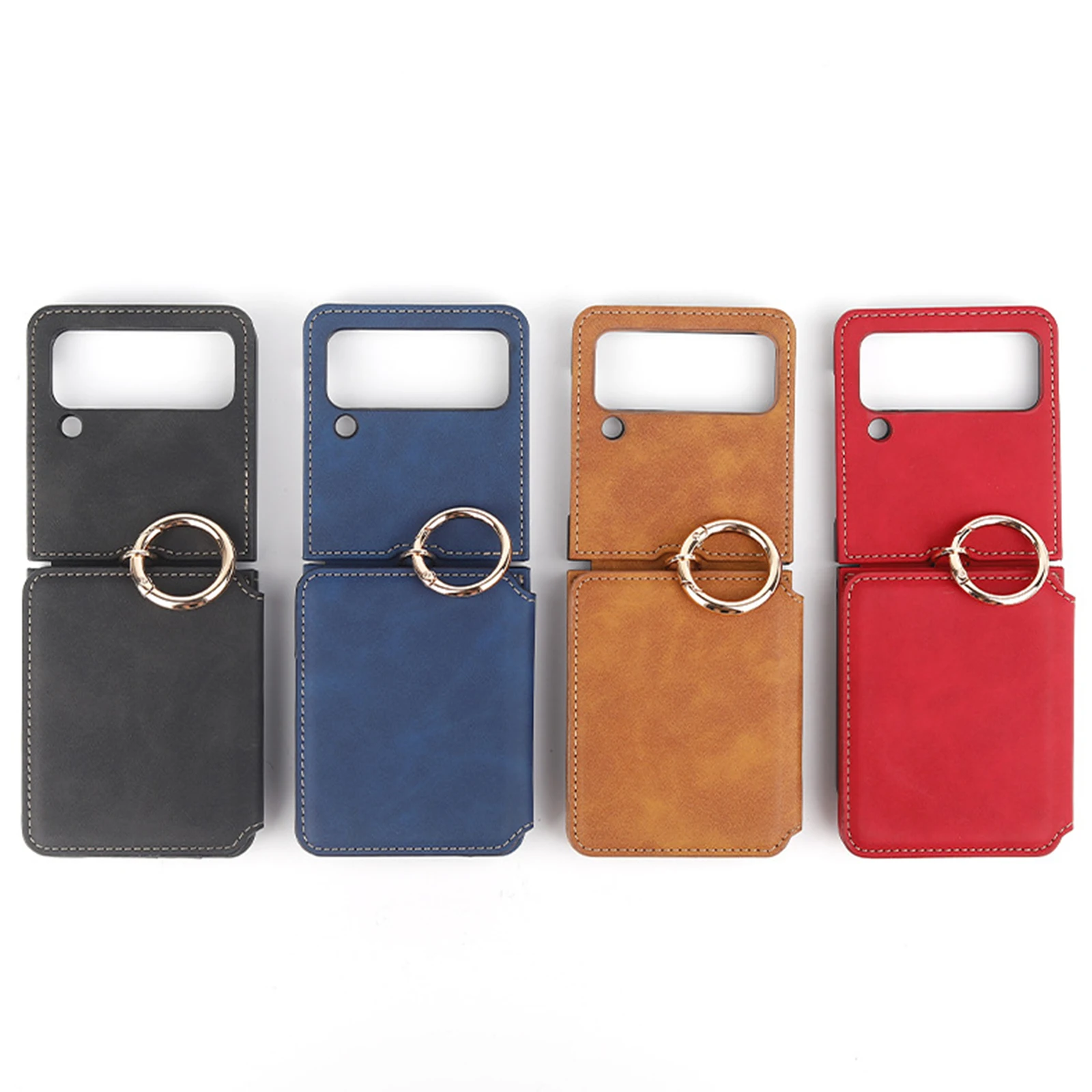 Leather Folding Case for Samsung Galaxy Z Flip 3 4 5G with Card Slots & Chain Hinge Full Body Phone Case Slim Shockproof Cover