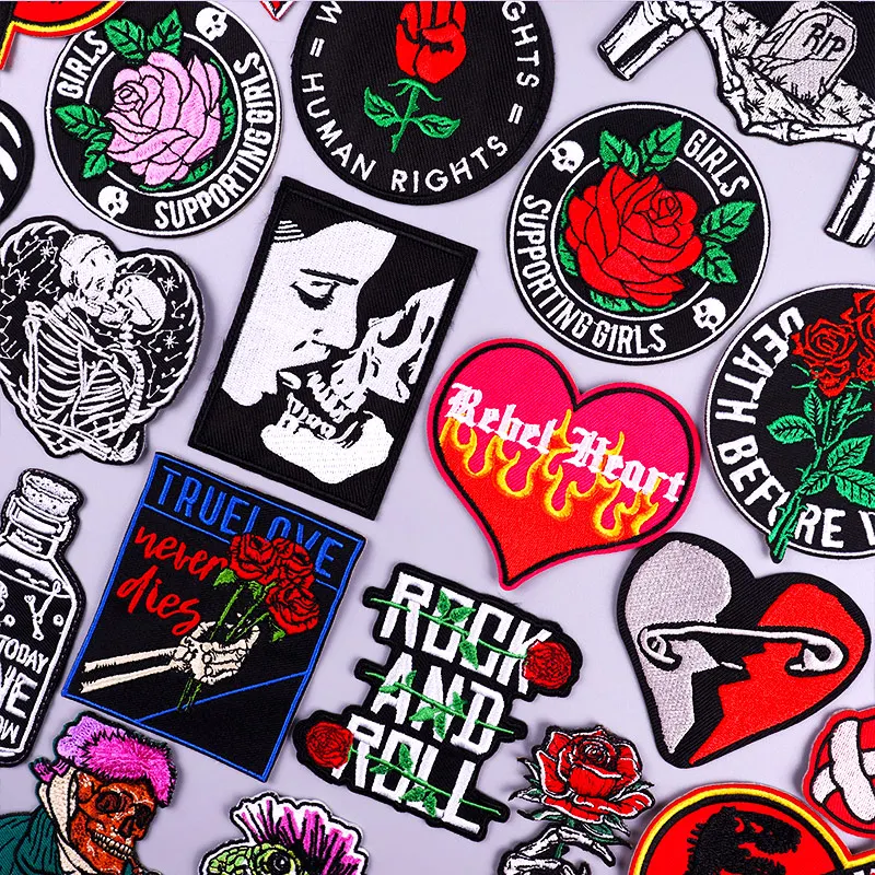 

Skull Patch Iron On Embroidered Patches On Clothes Stickers Heart Letter Patches For Clohthing Thermoadhesive Patches DIY Badge