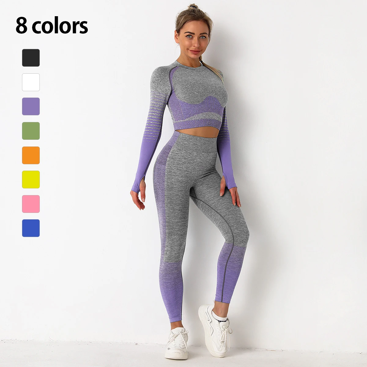 

2/3/5PCS Seamless Women Yoga Set Workout Sportswear Gym Clothing Fitness Long Sleeve Crop Top High Waist Leggings Sports Suits