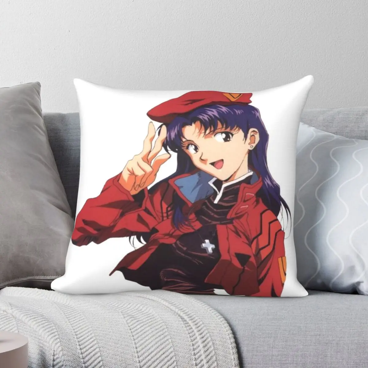 

Misato Katsuragi Square Pillowcase Polyester Linen Velvet Printed Zip Decor Throw Pillow Case Home Cushion Cover