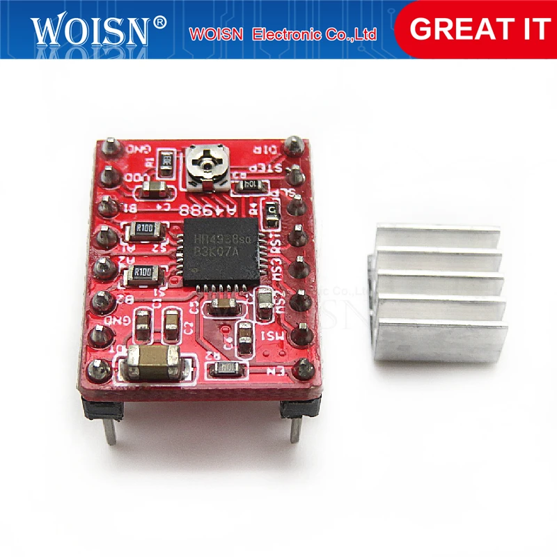 Шаговый драйвер 1 шт./лот A4988 StepStick + радиатор для 3D-принтера Reprap Pololu Red M08 dropship L29K |