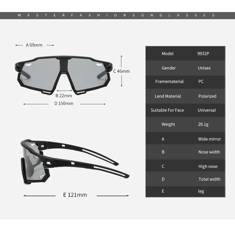 Photochromic Sports Glasses Men's and Women's Polarized Bike Eyewear Mountain MTB Cycling UV400 Sunglasses Bicycle Road Goggles