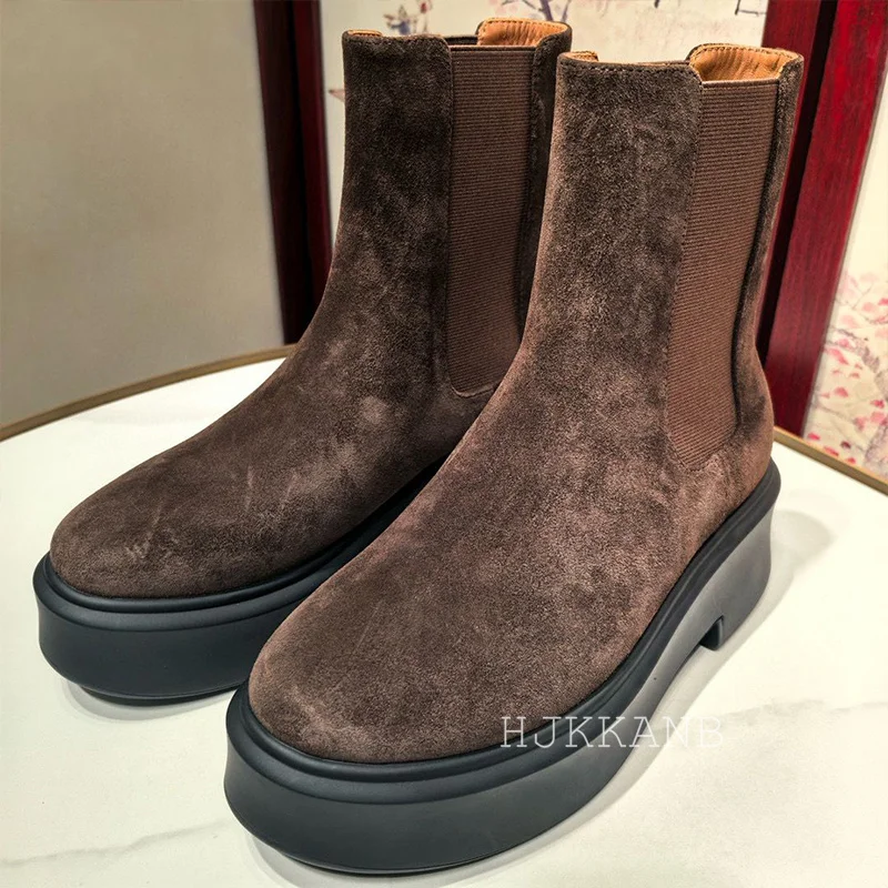 2024 женские замшевые ботинки на плоской подошве с толстой подошвой обувь