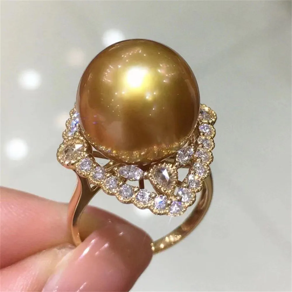 

S925 sterling silver wrapped real gold half hole bead holder ring handmade diy sticky crystal pearl inlay empty holder open ring