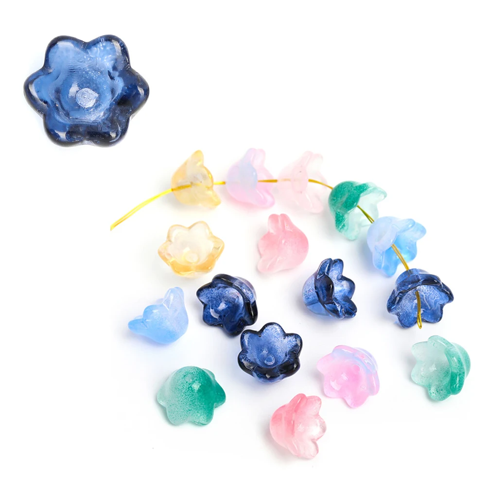 

20pcs 7X10mm Crystal Glass Two Tone Wind Chime Flower Beads Sradient With Perforated Earrings Material DIY Hhandmade