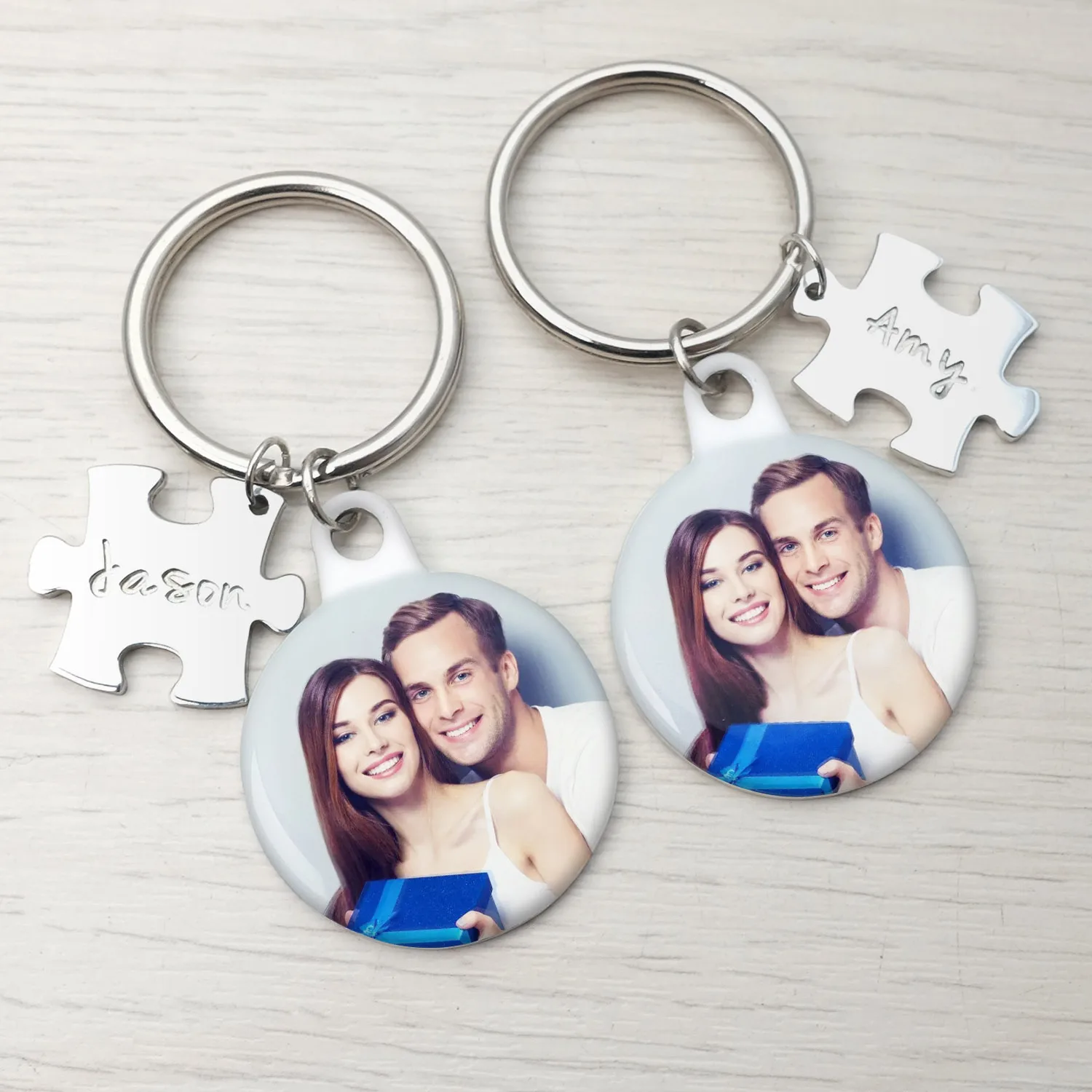 

Personalized Photo Keychain Custom Puzzle Keychain Engraved Couple Key Chain Picture Keyrings DIY Anniversary Gift For Couple