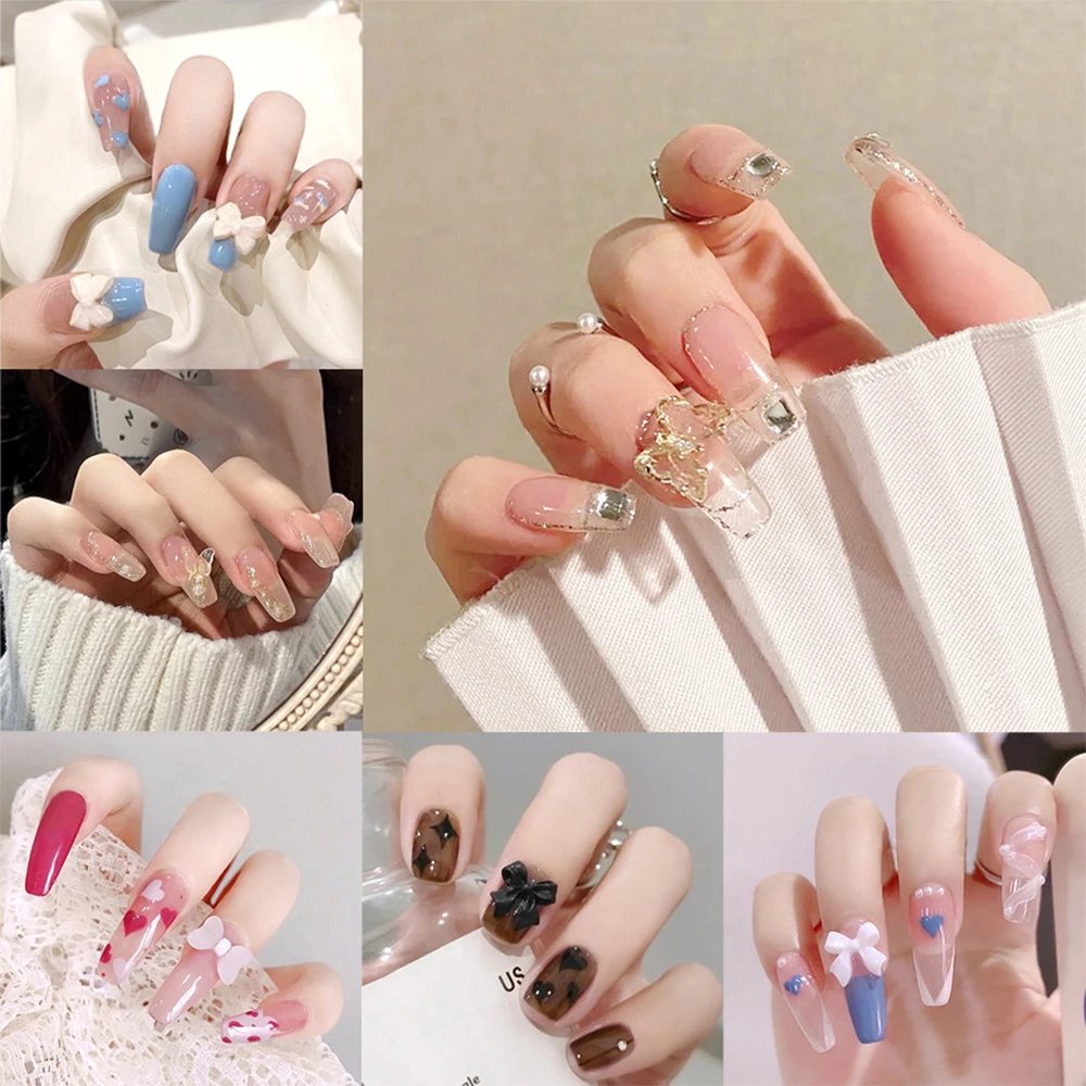 

24pcs Butterfly Decorated False Nails Removable Long Paragraph Fashion Manicure Press on Nail Tips Full Cover Acrylic for Girls