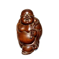 vintage small wooden statue statuette fat buddha decor sculpture wood carving