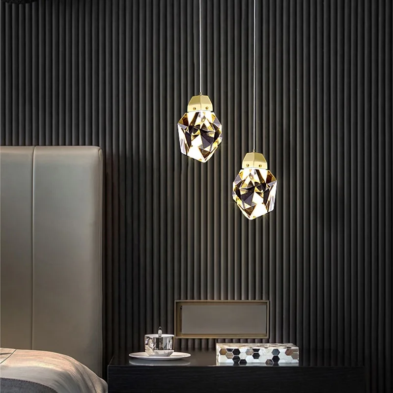 

New Light Luxury Bedside Long Line Chandelier Creative Crystal Dining Table Bar Lamp Bedroom Ceiling Chandelier