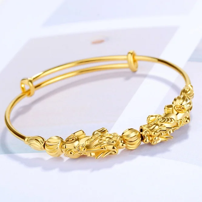 

ANGLANG Fashion Gold Colour Woman Cuff Bracelet Adjustable Double Dragon-design Lucky Bangle Retro Bridesmaid Jewelry Charm Gift