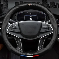 3d embossing carbon fiber leather non slip car logo steering wheel cover for cadillac cts ats srx xts xt5 sts ct5 ct6 bls xlr