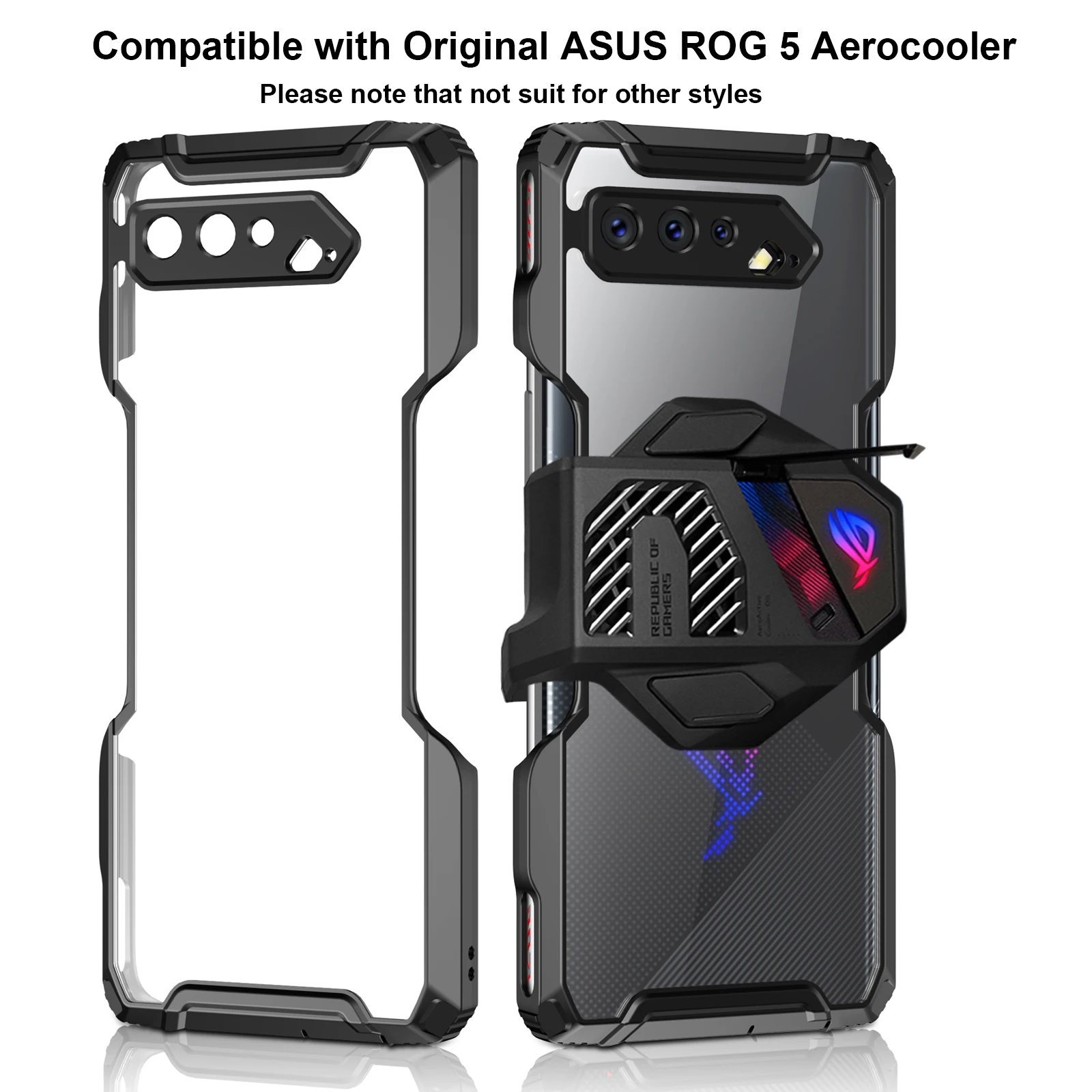 

Чехол ZSHOW для ROG Phone 5, армированный чехол, совместимый с кулером воздуха, совместим с рамой из ТПУ и прозрачной акриловой защитой от падения