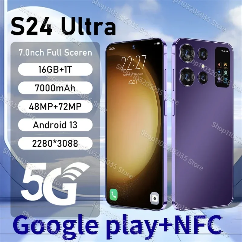 

New Original S24 Ultra 7.0 Inch HD Screen Smartphone Face Unlock 16GB+1TB Celulares 5G Dual Sim Android13 7000mAh 72MP with NFC