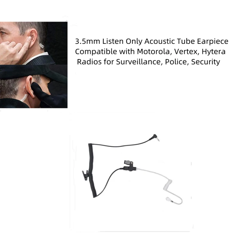 3.5mm Police Listen Only Earpiece with Clear Acoustic Coil Tube for Two Way Radio, Radio Speaker Mic(2 Pack)