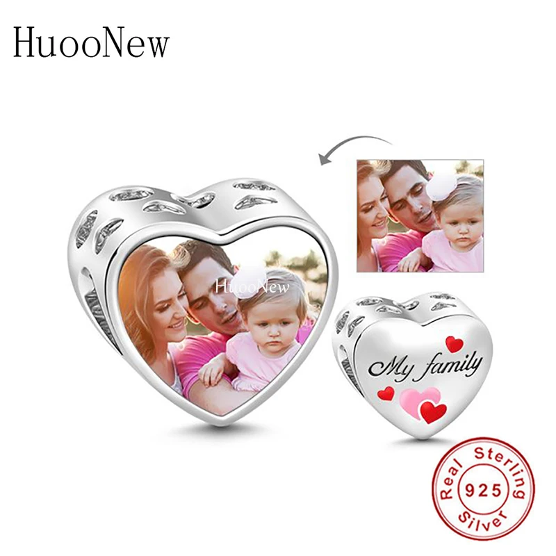 

Fit Original Pan Charms Bracelet 100% 925 Sterling Silver Personalized Love My Family Heart Custom Photo Bead For Women Berloque