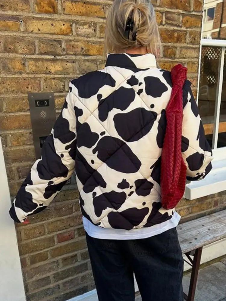 Модное женское пальто с принтом в стиле ретро круглым вырезом на молнии и лентой