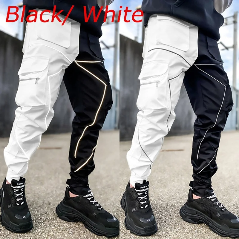 

Autumn Men Pants Cool Multi-pockets Harem Overalls Reflective Stripe Cargo Pants All-Match Casual Fashion Sports Male Trousers