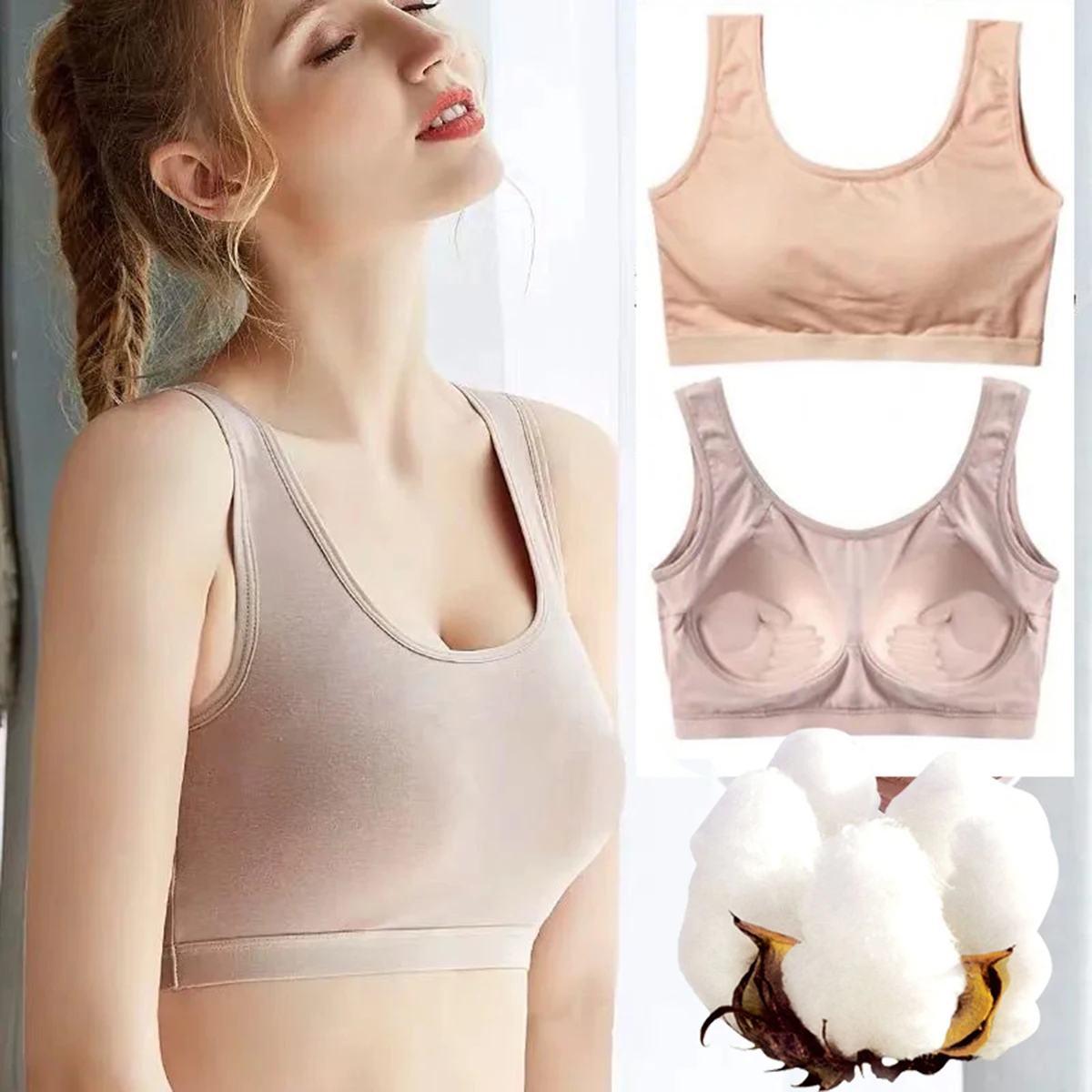 

Cotton Solid Color Sleep Comfortable Push Up Bra Crop Top Bustier Sleeveless Flexible Vest Sport Summer Cool High Quality Tops