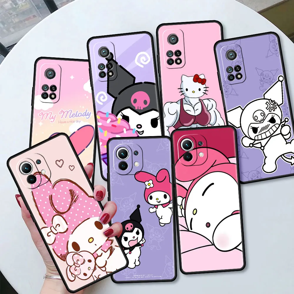 

Cute Rabbit My Melody Case For Xiaomi Mi 12 11 lite 5G NE 10 9 10T 12S 11T 9Tpro Note 10 Lite Black Silicon Funda Phone Cover