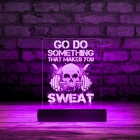 go do something that makes you sweat led acrylic motivaitonal sign skull dumbell professional desk display for gym fitness room