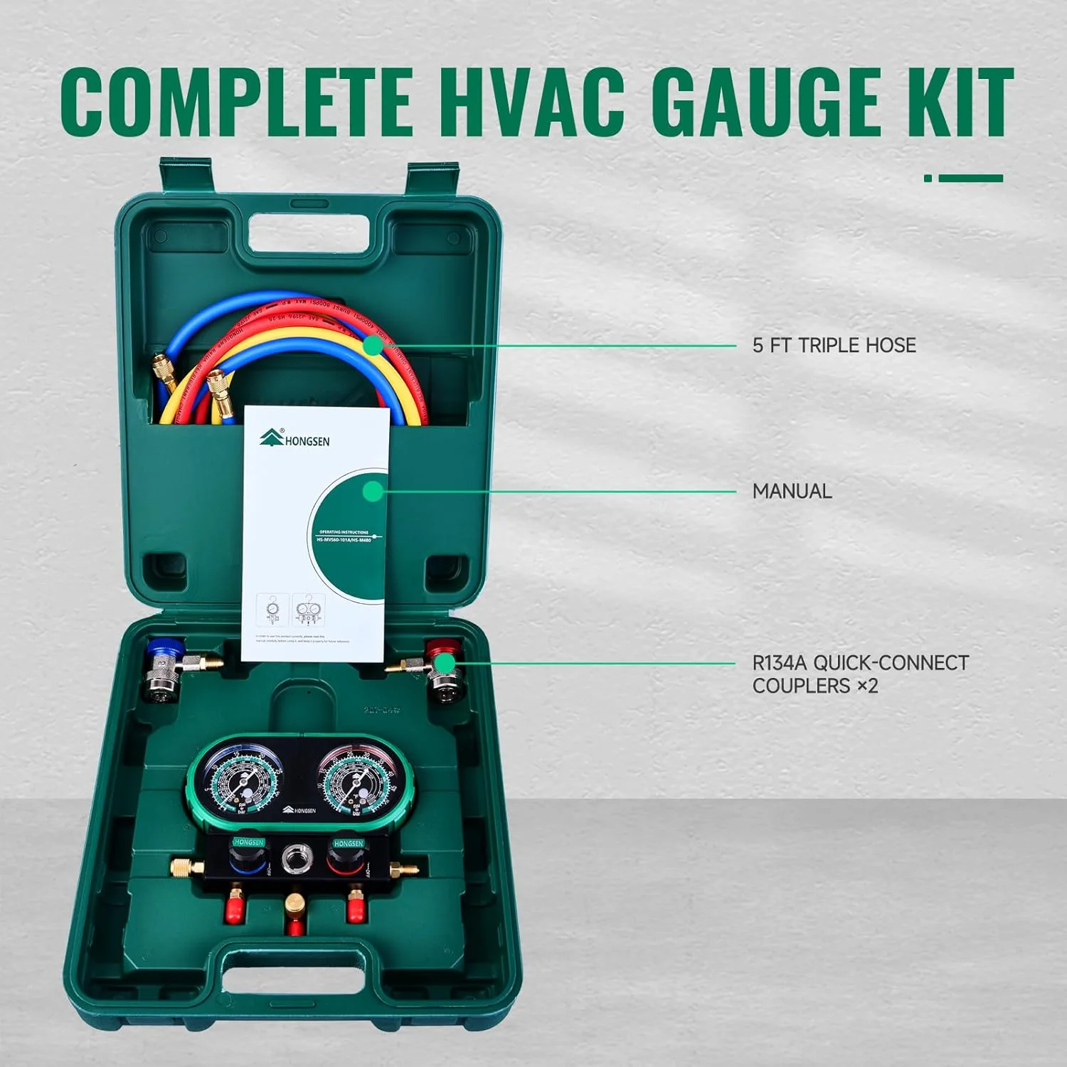 Hong Sen HM2-V-134 Манометр, костюм для R134 R1234 R410, комплект манометра для зарядки хладагента для автомобилей, кондиционера (art.: 3920d3dcdefab) - 3920d3dcdefab