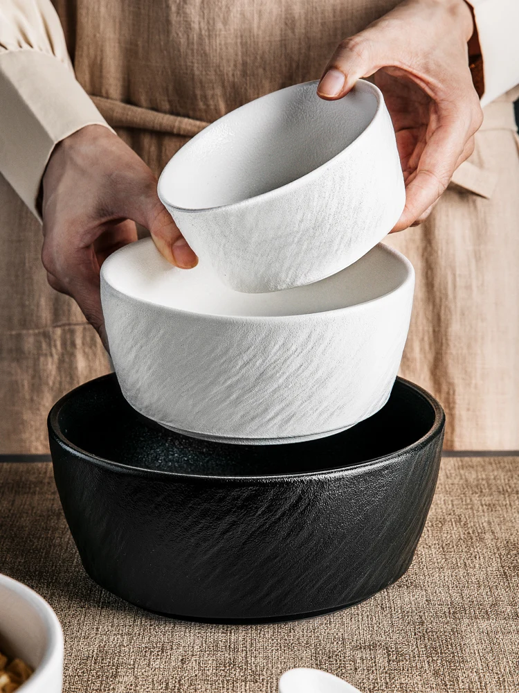 

Japanese Style Ceramic Bowl Noodle Bowl Rock Pattern Bowl Salad Bowl Soup Bowl Eating Bowl Meal BowlAbnormal-ShapeBowlMinimalist