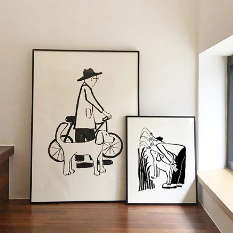 Современные комиксы кошка собака пара простые декоративные картины черно-белые