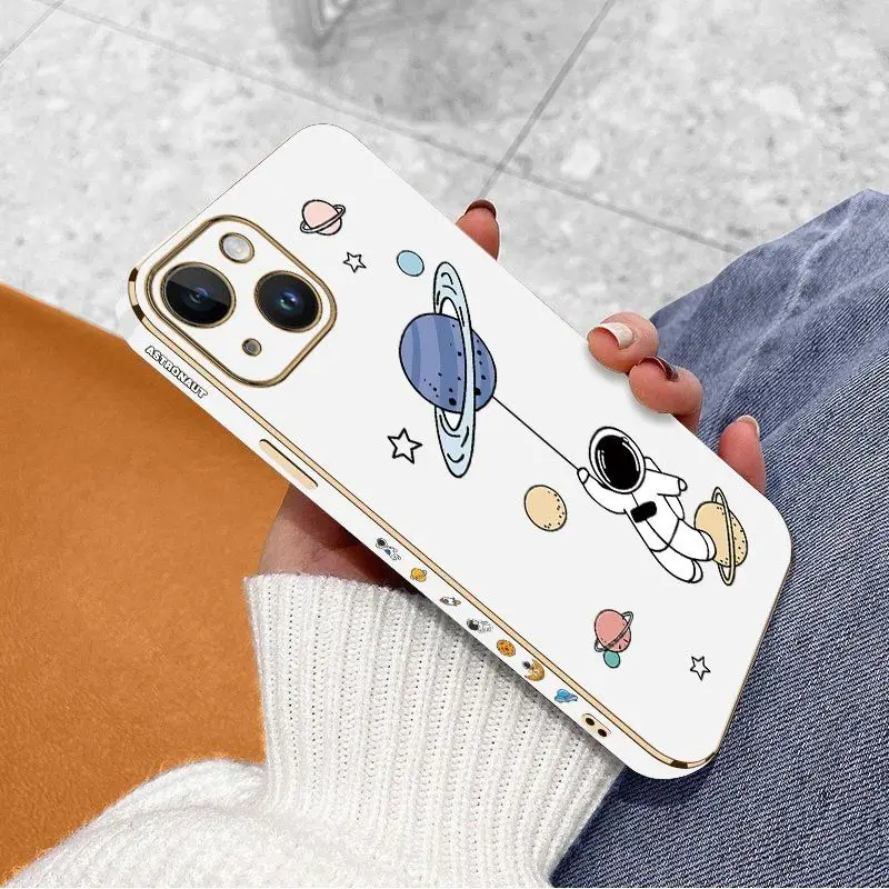 Interstellar Space Flyers Luxury Plating Phone Case For iPhone 14 13 12 11 Plus Pro Max Mini X XR XS SE2020 8 7 6 6S Plus Cover