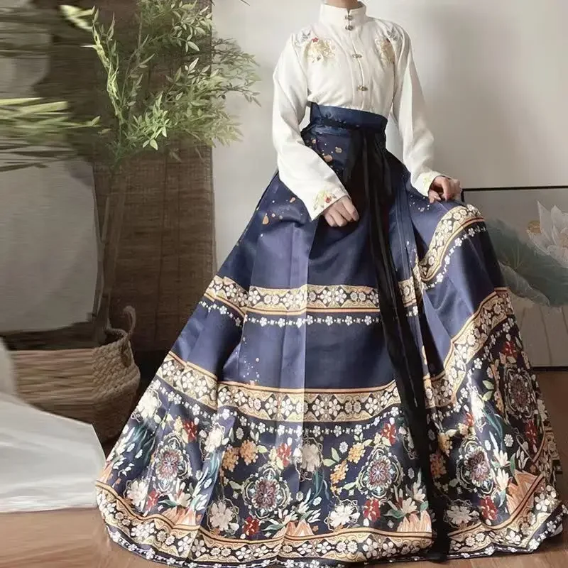 Женская юбка с вышивкой Ming Hanfu полный комплект повседневной двубортной рубашки