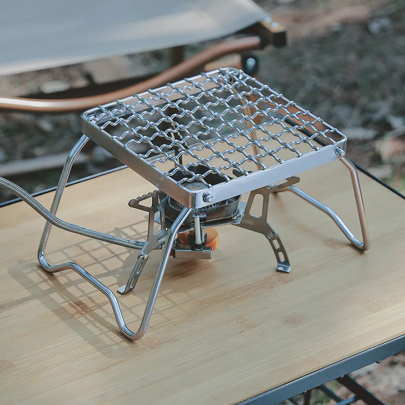 

Outdoor Mesh Stove Head Bracket Stainless Steel Stripe Mini Stand Baking Tray Holder Portable Foldable Kettle Holder