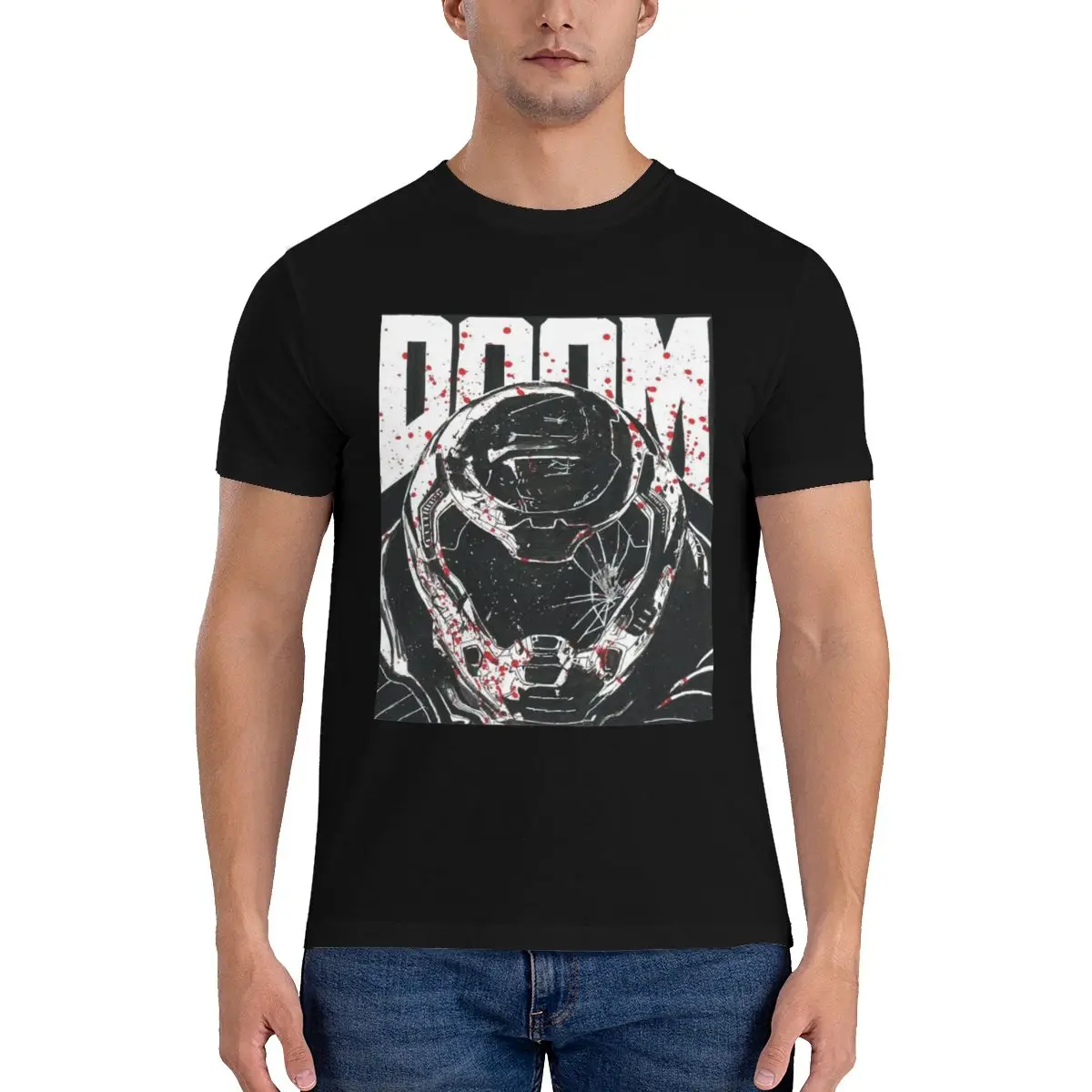 

Doomguy Doomslayer Pure T-Shirts Men Video Game Streetwear Print T Shirts Round Neck Couple Tops Street Style Cotton Tees