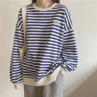 deeptown oversized blue striped hoodie women korean fashion pullover crewneck sweatshirt kawaii preppy style long sleeve tshirt