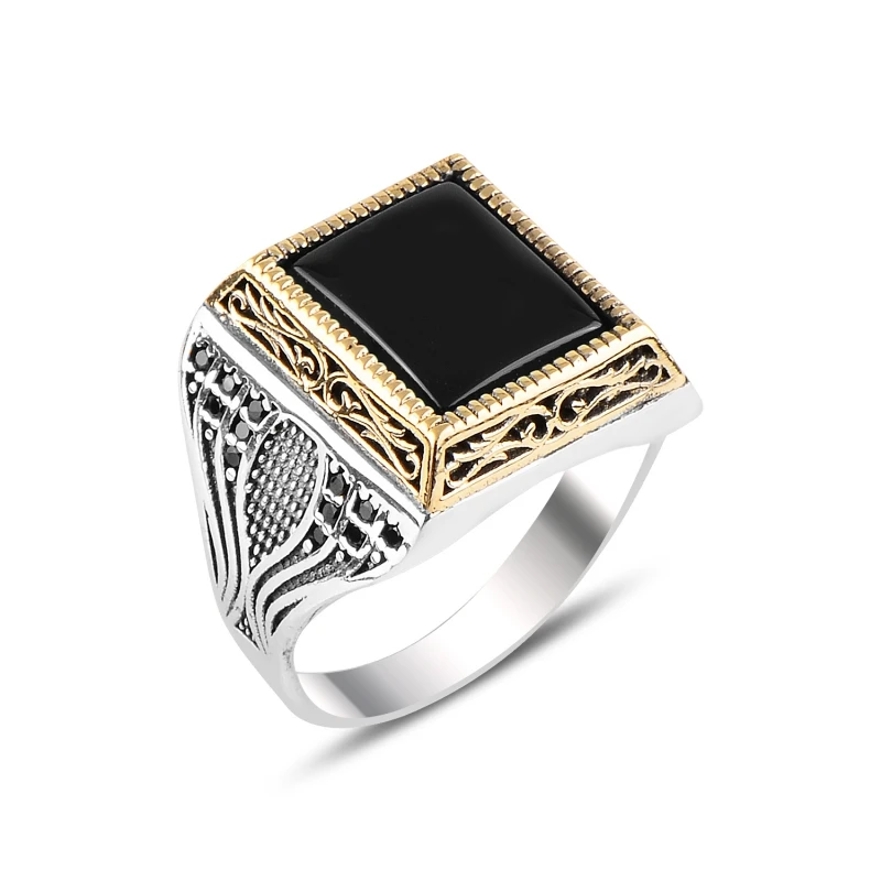 

Silver 925 Sterling Onyx & Zircon Crystal Ring
