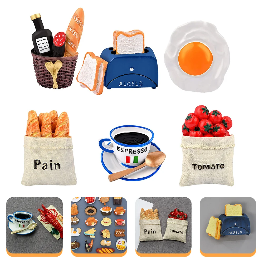 

6pcs Food Fridge Magnet 3D Resin Magnet Creative Fridge Magnet for Home