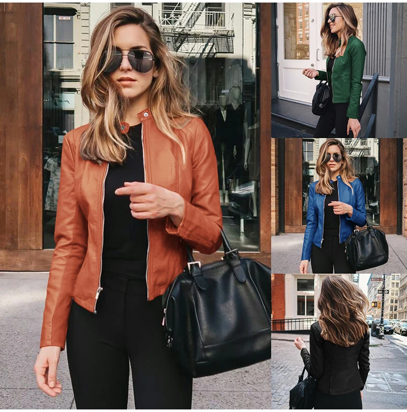 New Autumn Winter Fashion Jacket Women Motorcycle Leather Slim PU Basic Causal Solid Colors Coats Cool Girl Outwear Suit Coat images - 6