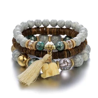 3 pcsset cute animal elephant pendant bracelets simple wooden beads multilayer bracelet for women aesthetic boho jewelry