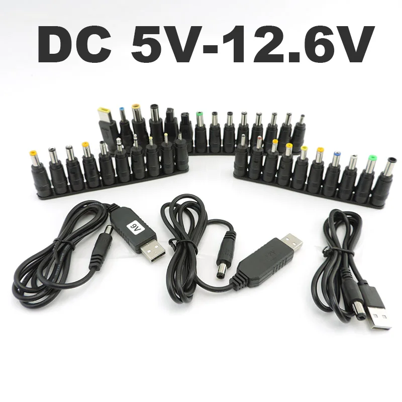 

DC 5V to DC 9V 8.4v 12.6v 12V Step UP Module USB power boost Cable line Converter with 34pcs DC female charger Adapter Plug p1