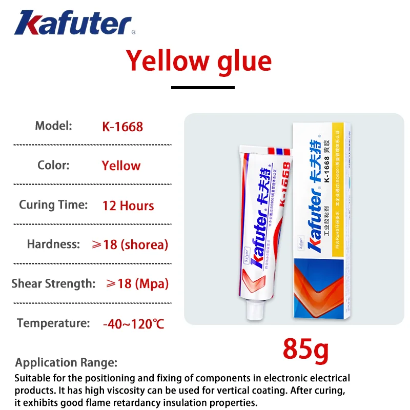 

Kafuter K-1668 Желтый клей Хлоропреновая резина Электронный клей Термостойкий огнестойкий для электронных компонентов