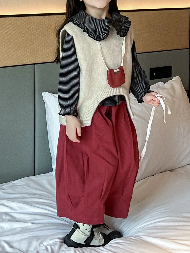 Одежда для маленьких девочек костюм Трикотажный жилет в полоску Новинка осени 2024