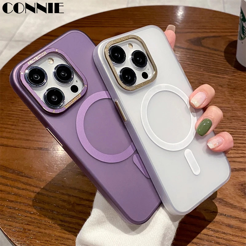 

Ultra Thin Crystal Frosted Transparent Magsafe Magnetic Phone Case for iPhone 14 13 Pro Max Metal Camera Ring Anti-drop Cover